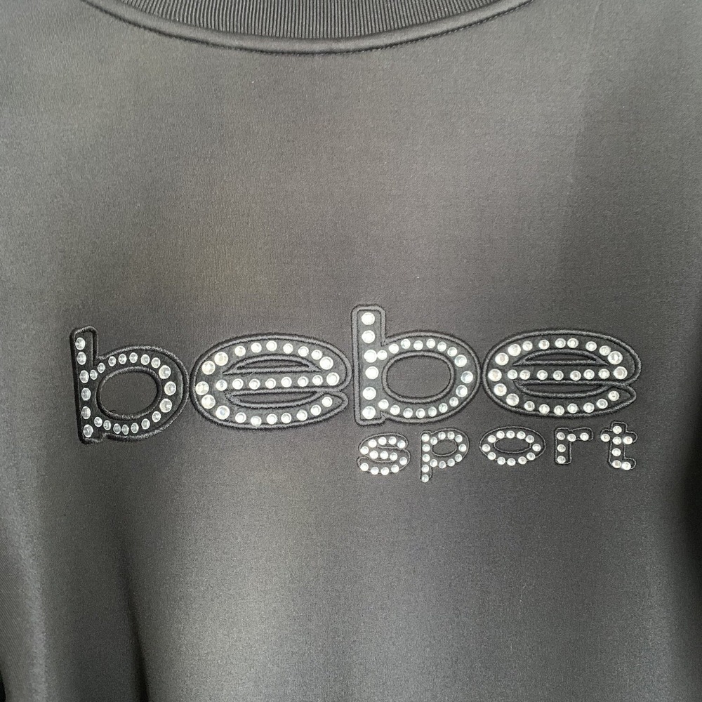 Bebe Sport Black Rhinestone Logo Zip-Up Bomber Jacket Y2K Athleisure Women's XXL - Picture 5 of 13